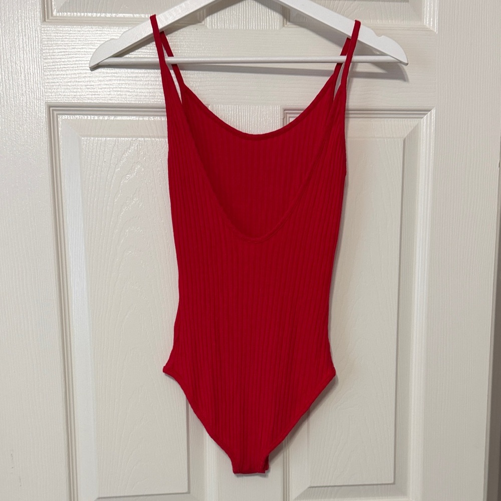 Red Ribbed Bodysuit Size M - Picture 2 of 4